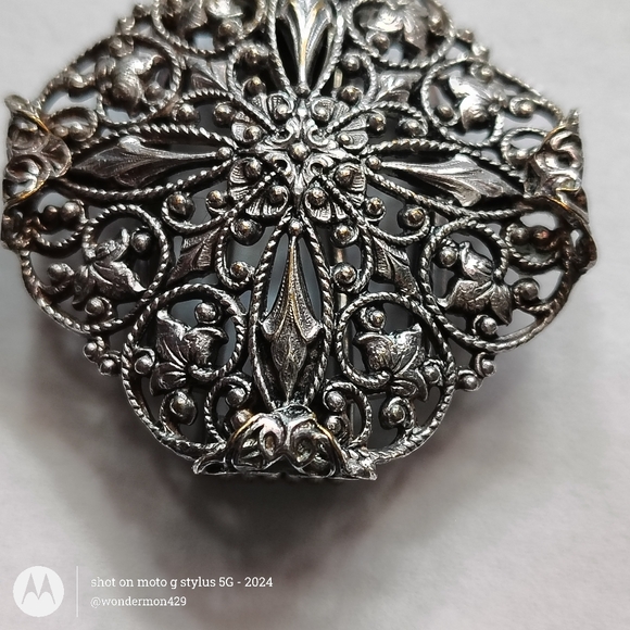🗼A-F Paris France Brooch Art Nouveau Silver Filigree Clip Vintage - Picture 7 of 10